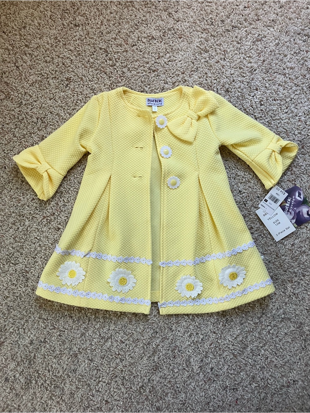 Blueberi Boulevard Yellow Floral Trim Girls Coat